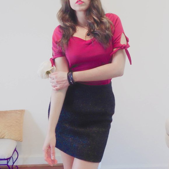 Ann Taylor Black A Line Skirt Size 2 shimmering eyelash fabric - Picture 8 of 8